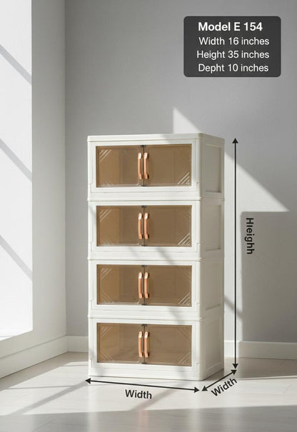 Modern Foldable Storage Transparent Cabinet with Wheels – Multi-Layer Plastic Wardrobe Organizer for Clothes, Toys & Home