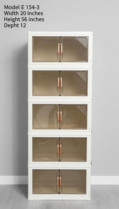 Modern Foldable Storage Transparent Cabinet with Wheels – Multi-Layer Plastic Wardrobe Organizer for Clothes, Toys & Home