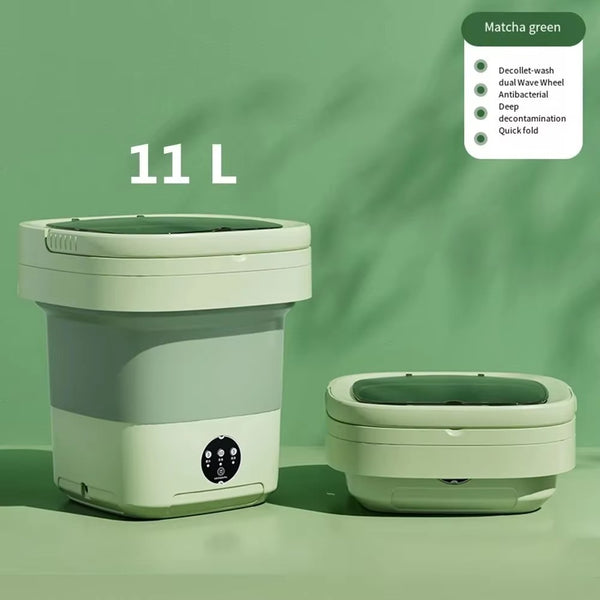 11L Folding Portable Washing Machine – Mini Ultrasonic Washer with Spin Dryer Basket