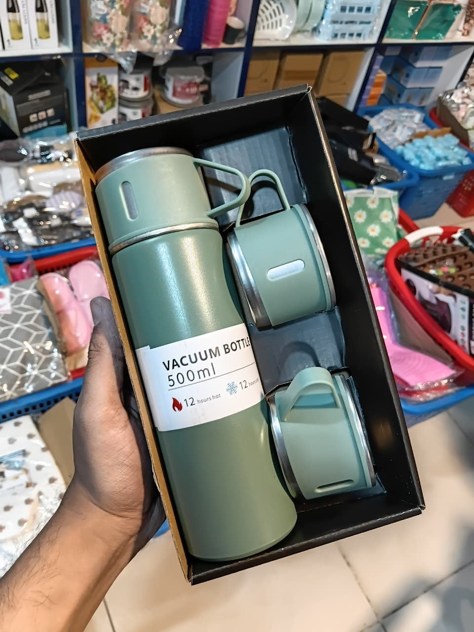 Stainless Steel Vacuum Flask 500ml – Double Wall Insulated Water Bottle Gift Set
