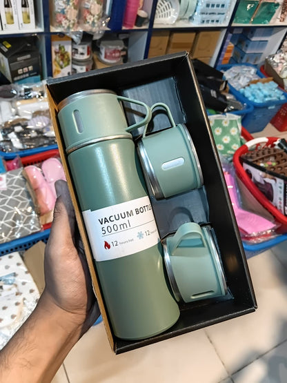Stainless Steel Vacuum Flask 500ml – Double Wall Insulated Water Bottle Gift Set