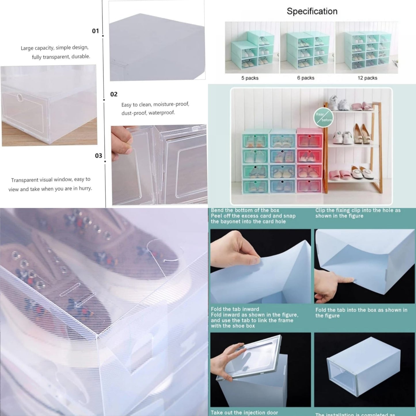 Transparent Foldable Shoe Storage Box (Stackable & Dust-Proof)