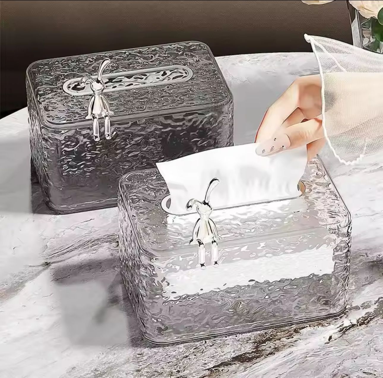 Luxury Rabbit Hammered Tissue Box Cover