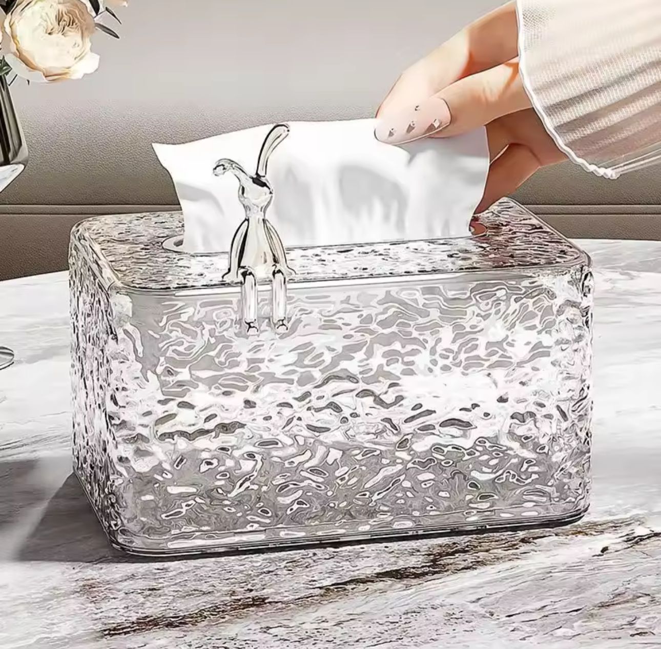 Luxury Rabbit Hammered Tissue Box Cover
