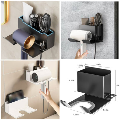 Premium Wall Mounted Hair Dryer Holder & Bathroom Organizer Rack