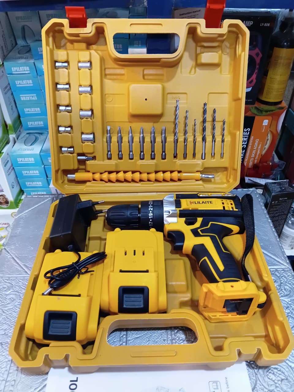 LILAITE 48V Cordless Drill Machine Kit – Dual Battery, Fast Charger & Full Drill Bit Set