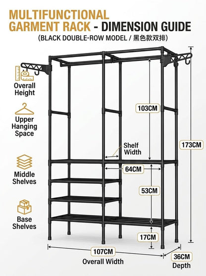 Multi-Functional Double-Row Garment Rack & Open Wardrobe Closet