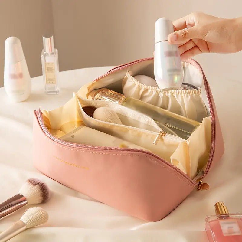 Luxury Leather Waterproof Makeup Storage Bag – Travel Cosmetic & Toiletries Organizer