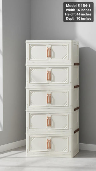 Modern Foldable Storage Full White Cabinet with Wheels – Multi-Layer Portable Wardrobe Organizer for Clothes, Toys & Home