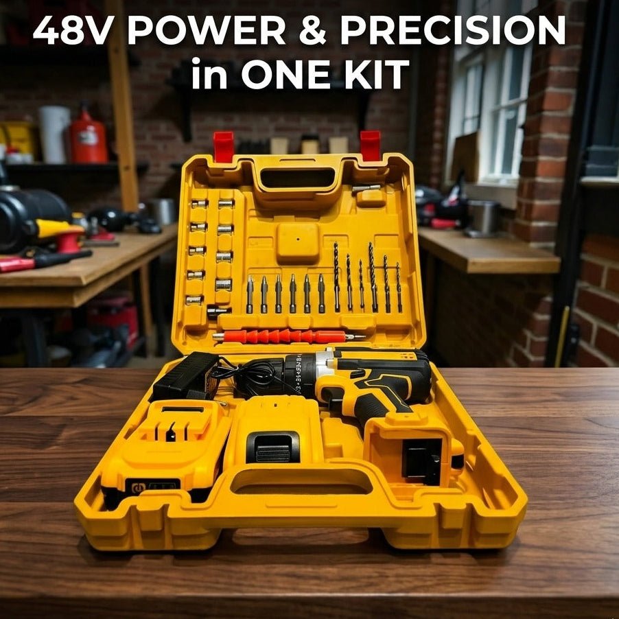 LILAITE 48V Cordless Drill Machine Kit – Dual Battery, Fast Charger & Full Drill Bit Set