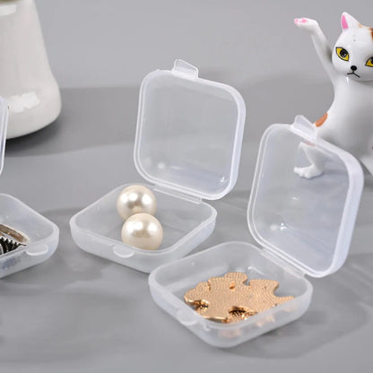 Pack of 10 Lightweight Jewelry storage box Secure Transparent plastic box Compact Square box for Travel Home organization Jewelry display Gift packaging Earring collection