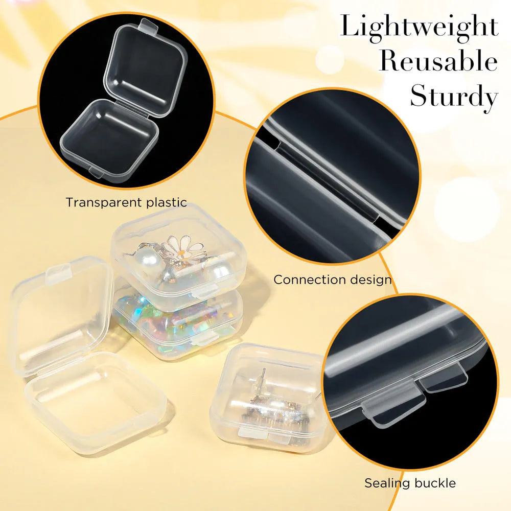 Pack of 10 Lightweight Jewelry storage box Secure Transparent plastic box Compact Square box for Travel Home organization Jewelry display Gift packaging Earring collection