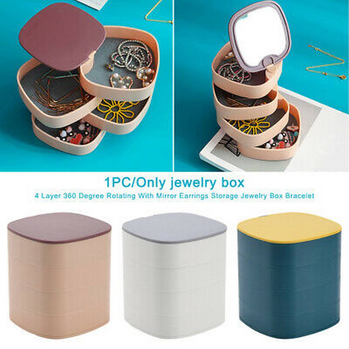 4-Layer Rotating Jewelry Organizer – Dustproof Storage Box