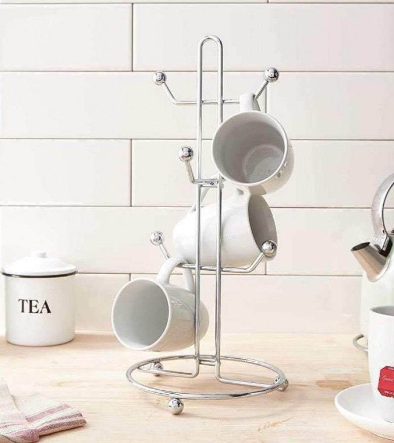 Chrome Metal 6-Cup Holder – Sturdy & Space-Saving