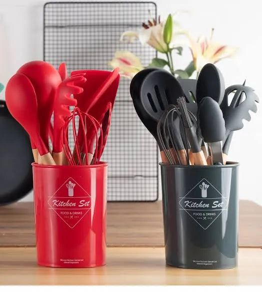12 Pcs Silicone Kitchen Utensil Set – Heat Resistant, Non-Stick Spatula, Tongs & Cooking Tools