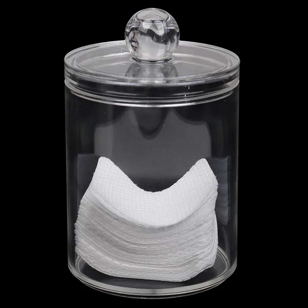 1pc Round Acrylic Cotton Swab Storage Box with Lid – Transparent & Dustproof