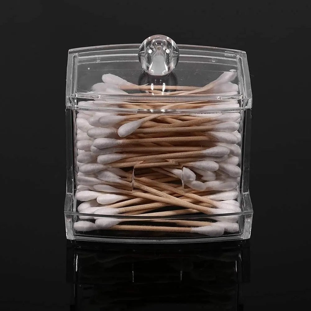 Acrylic Cotton Swabs Storage Holder Box – Transparent Makeup Organizer with Lid