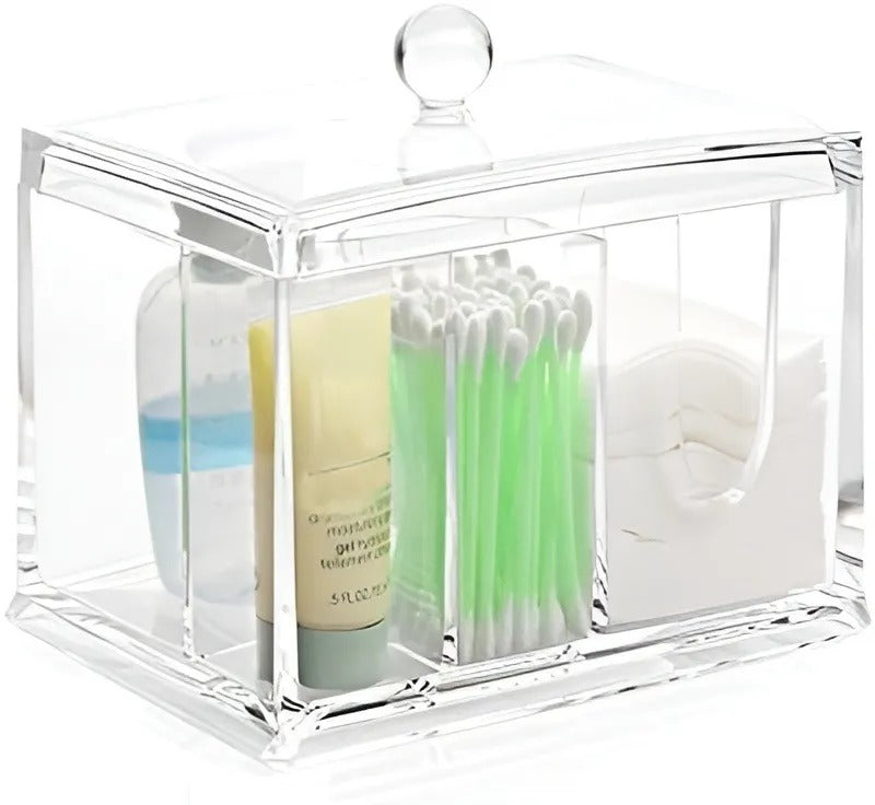 Makeup Cotton Swab Storage Container – Transparent Acrylic Organizer with Lid