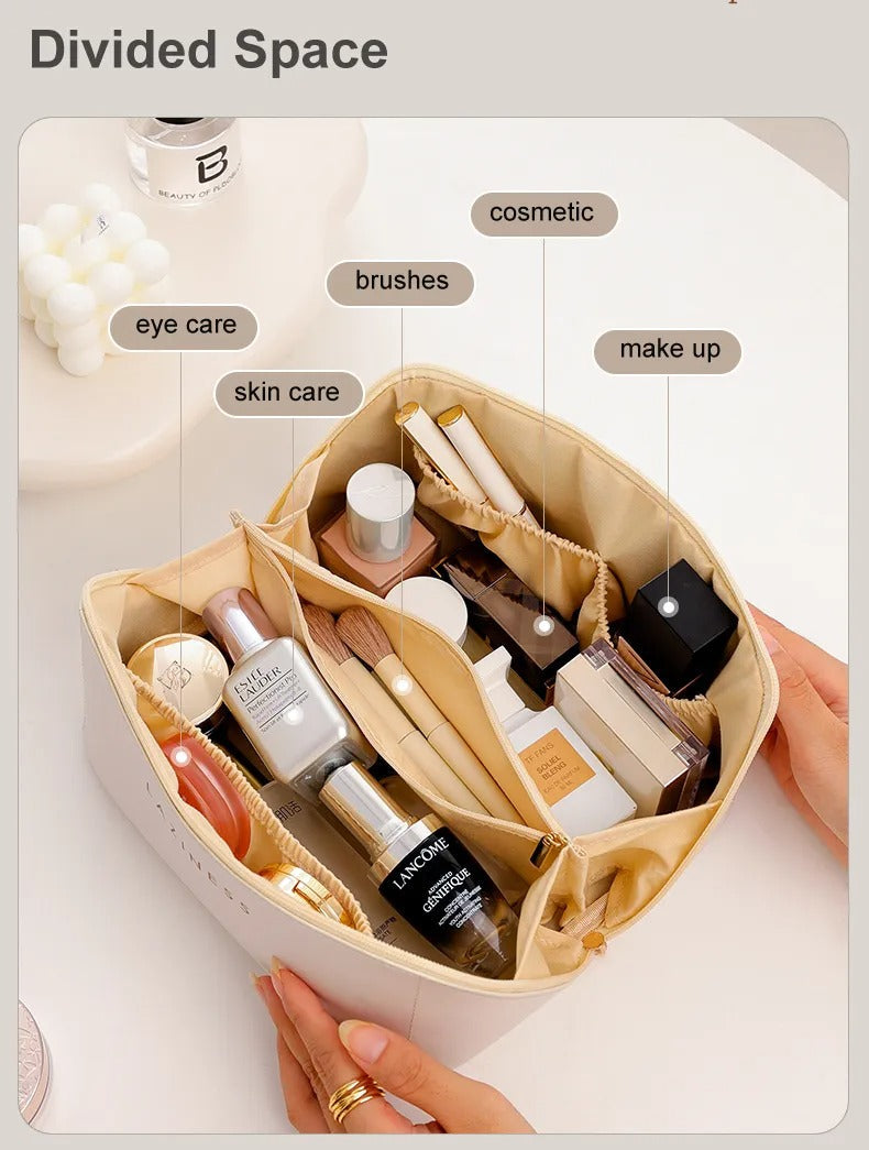 Luxury Leather Waterproof Makeup Storage Bag – Travel Cosmetic & Toiletries Organizer