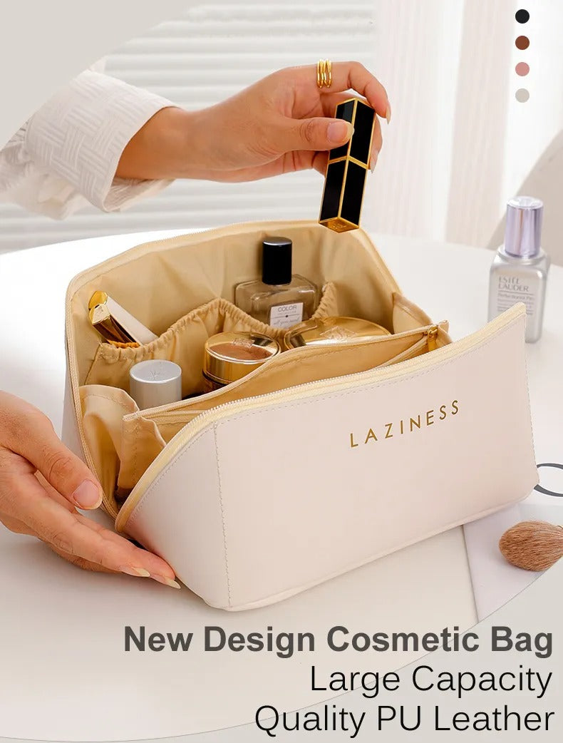 Luxury Leather Waterproof Makeup Storage Bag – Travel Cosmetic & Toiletries Organizer