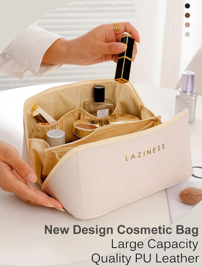 Luxury Leather Waterproof Makeup Storage Bag – Travel Cosmetic & Toiletries Organizer