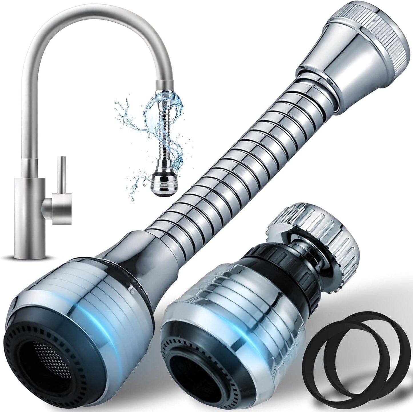 360° Flexible Faucet Nozzle – Dual Spray Kitchen & Bathroom Tap Extender