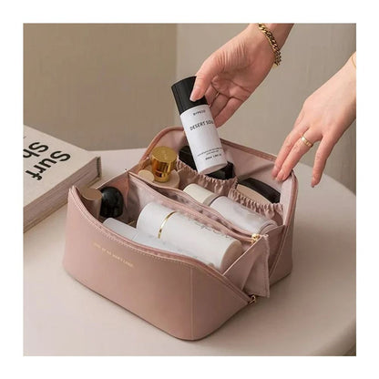 Luxury Leather Waterproof Makeup Storage Bag – Travel Cosmetic & Toiletries Organizer