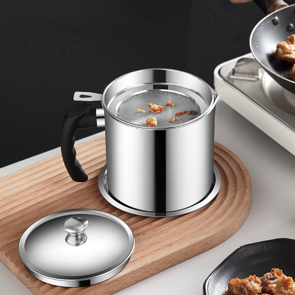 Oil Filter Pot with Tray – Stainless Steel Grease Storage Container