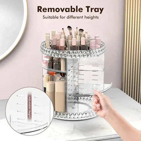 Luxury 360° Rotating Cosmetic Organizer | Adjustable Acrylic Makeup & Skincare Storage