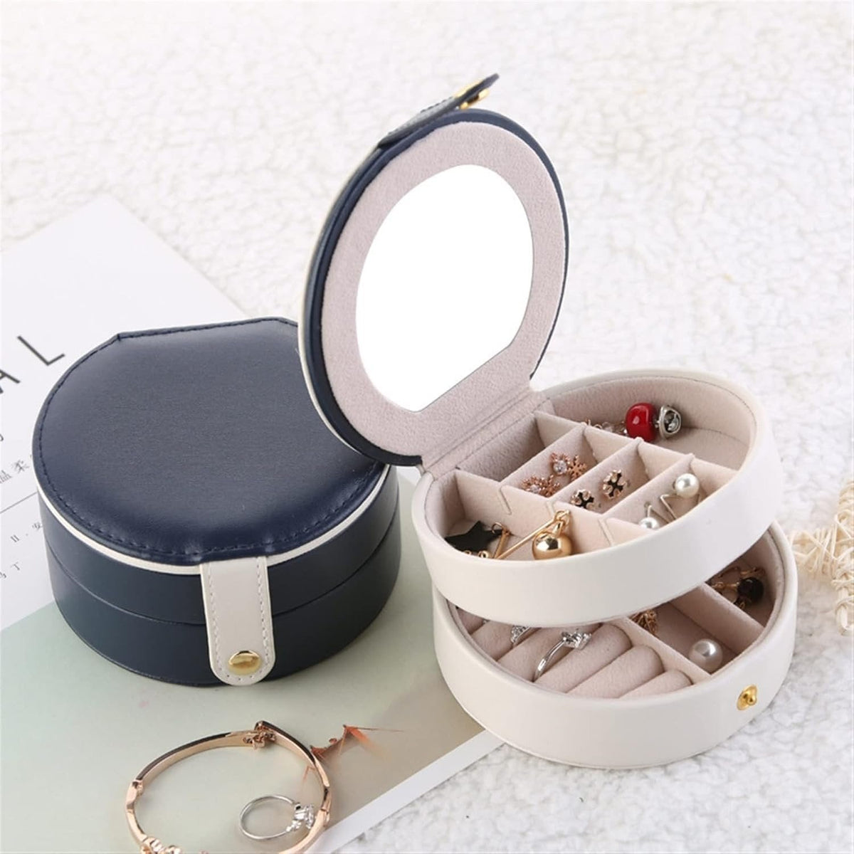 Travel Jewelry Box Mini (Round Shape) – Compact Portable Jewelry Organizer