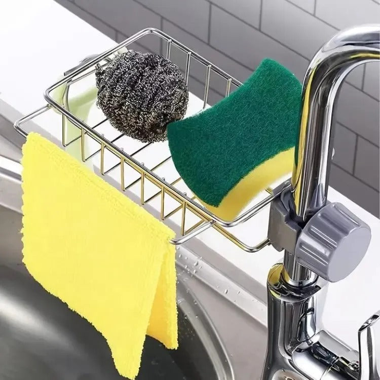 Sponge Holder – Adjustable Stainless Steel Sink & Faucet Organizer
