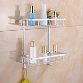 2-Layer Aluminum Bathroom Corner Shower Shelf – Space-Saving Wall Rack Organizer
