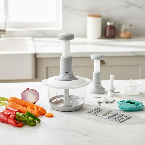 9-in-1 Manual Chopper – Vegetable, Meat & Salad Cutter with Blender & Shredder - 2 Liters