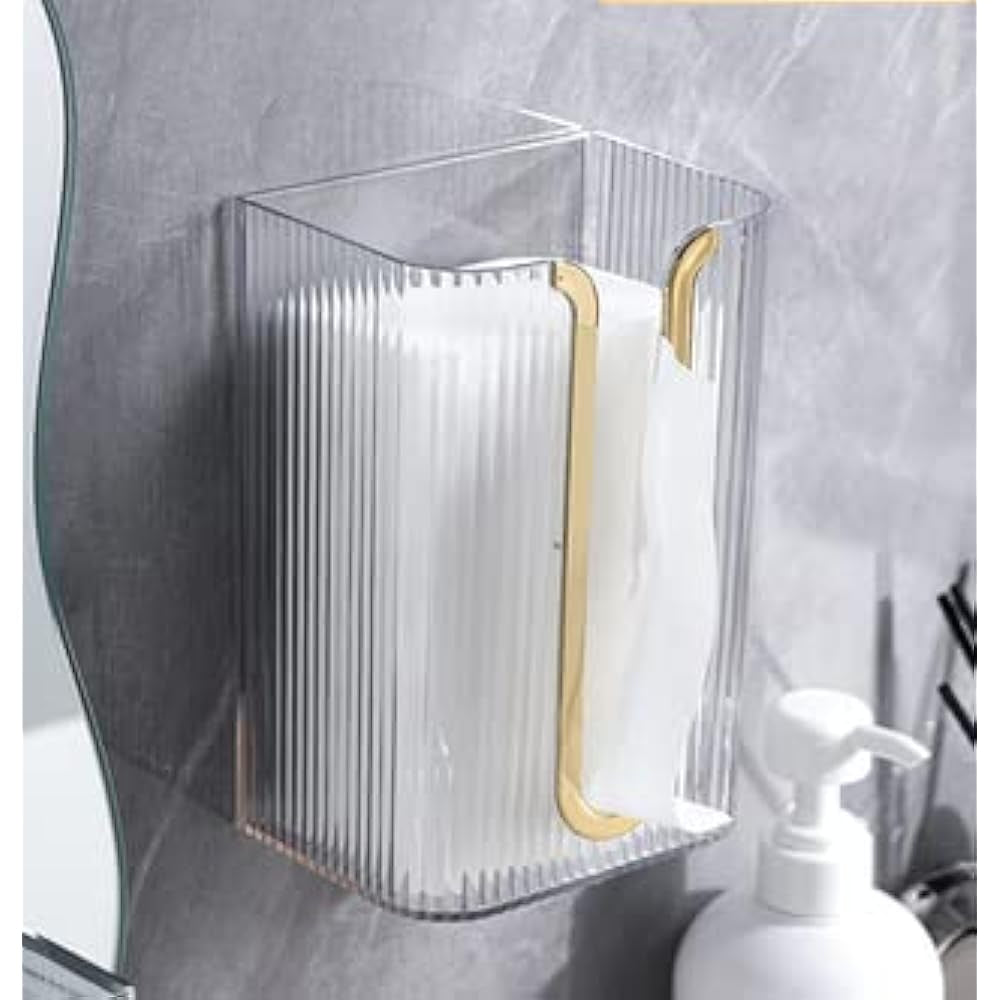 Leeseph Hanging Tissue Box Cover – Wall-Mounted Acrylic Tissue Holder with Gold Accent