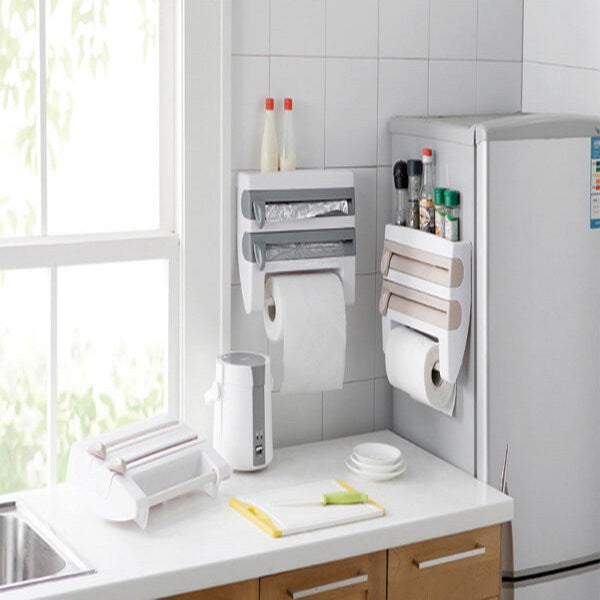 4‑in‑1 Kitchen Wall Organizer – Foil Wrap, Cling Film & Tissue Holder