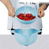 360° Rotation Double Drain Basket – Detachable Colander & Mixing Bowl