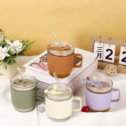 400ml Anti-Scald Insulated Glass Mug with Straw | Hot & Cold Coffee Cup