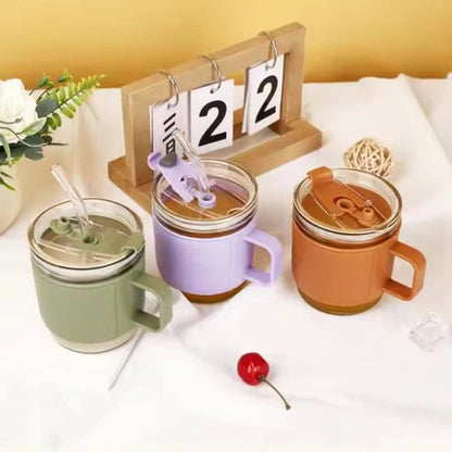 400ml Anti-Scald Insulated Glass Mug with Straw | Hot & Cold Coffee Cup