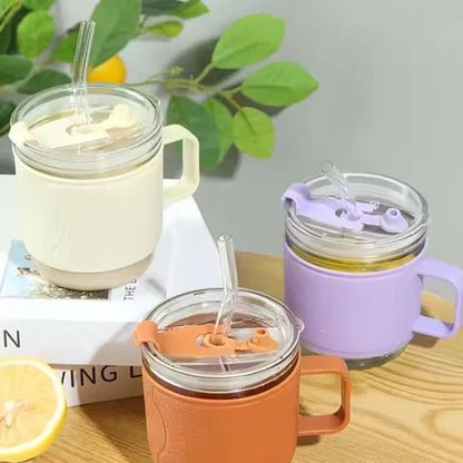 400ml Anti-Scald Insulated Glass Mug with Straw | Hot & Cold Coffee Cup