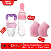 Spoon Feeder, Pacifier with Baby Knee Pad (3 in 1 Deal)