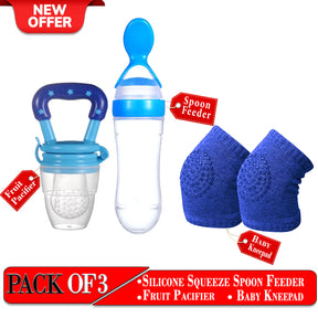 Spoon Feeder, Pacifier with Baby Knee Pad (3 in 1 Deal)