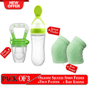 Spoon Feeder, Pacifier with Baby Knee Pad (3 in 1 Deal)